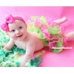 Kelly Green Hot Pink Flower Petal Newborn Baby Pettiskirt With Hot Pink Bow N213 